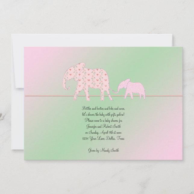 Convite para Chá de bebê elefante para mamãe e eu (Frente)