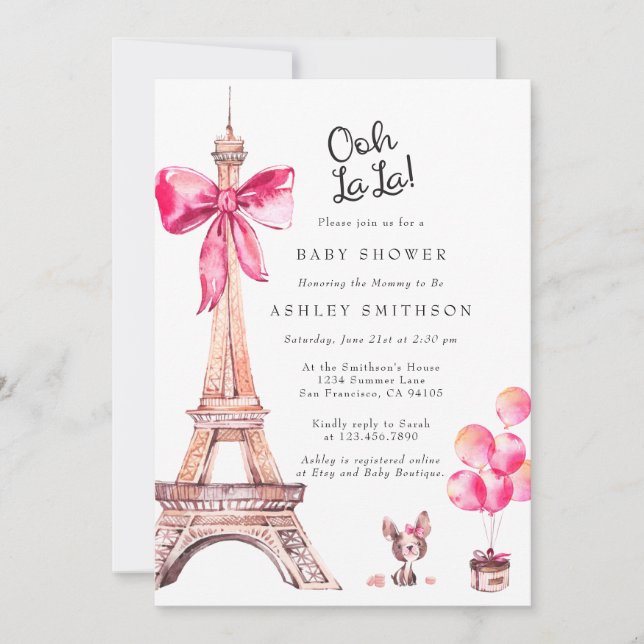 Convite para Chá de Bebê em Paris (Frente)