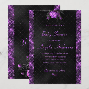 Convite para Chá de Bebê Enquadrado Purple Sparkly