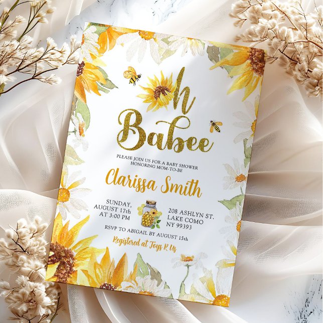 Convite para Chá de Bebê Flor de Girassol de Verão (Criador carregado)