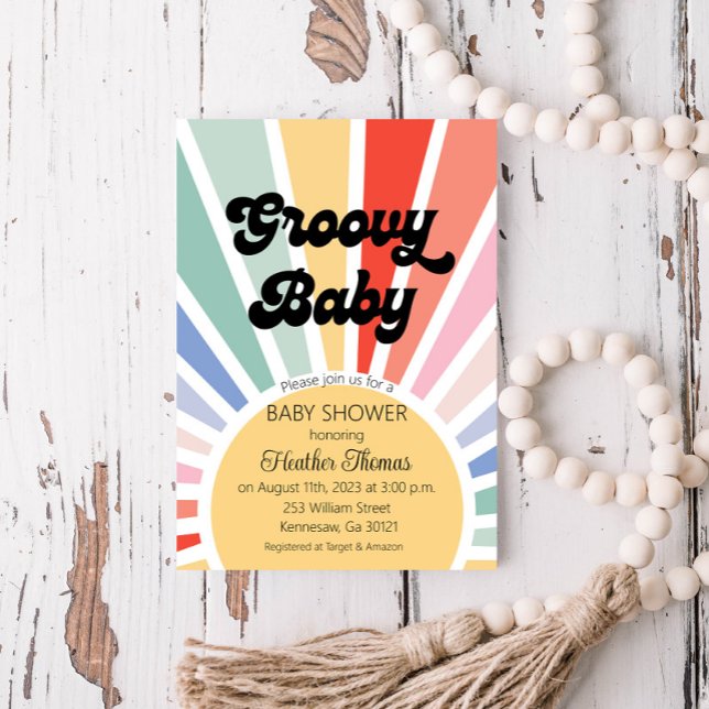 Convite para Chá de Bebê Groovy Baby Sunshine (Groovy Baby Retro Sun Invitation)