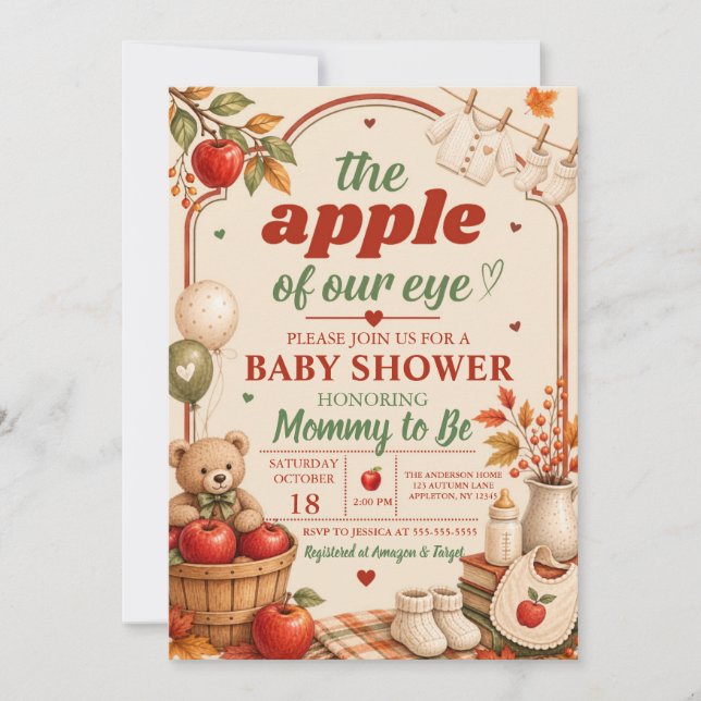 Convite para Chá de Bebê Little Apple Fall (Frente)