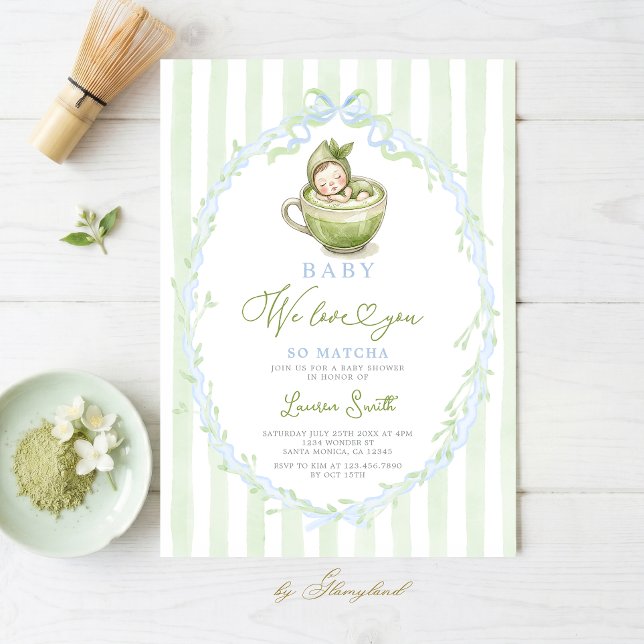 Convite para Chá de Bebê Matcha (Criador carregado)