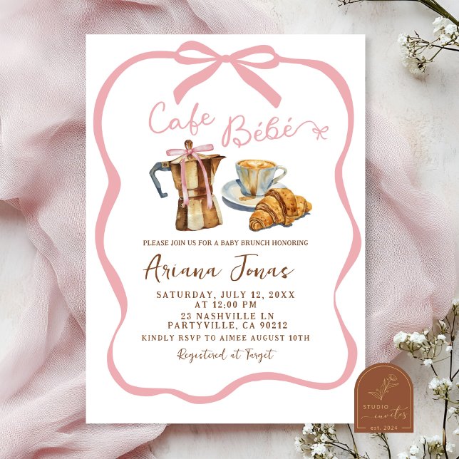 Convite para Chá de Bebê Menina Café Rosa Bébé (Criador carregado)