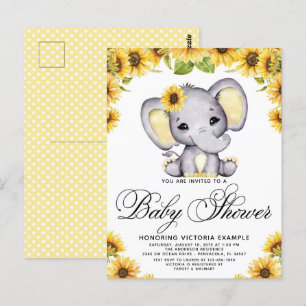 Convite para Chá de Bebê Menina Elefante Girassol