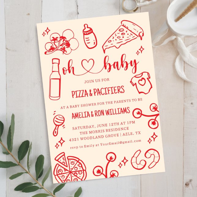 Convite para Chá de Bebê Oh Baby Pizza + Chupetas (Criador carregado)