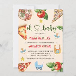 Convite para Chá de Bebê Oh Baby Pizza + Chupetas