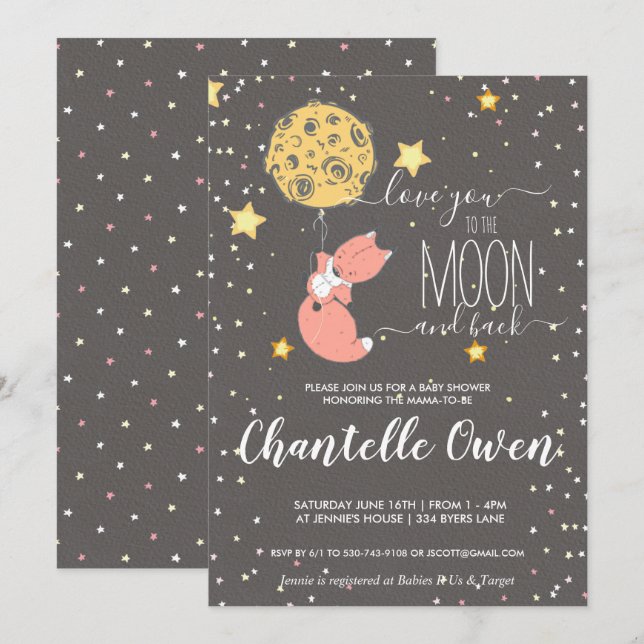 Convite para Chá de Bebê Para a Lua (Frente/Verso)