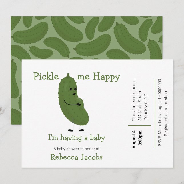 Convite para Chá de Bebê Pickle me Happy (Frente/Verso)