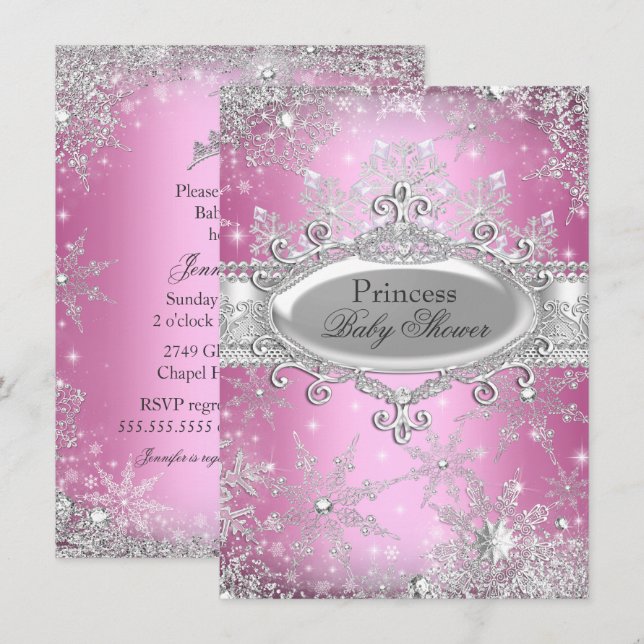 Convite para Chá de Bebê Pink Princess Winter Wond (Frente/Verso)