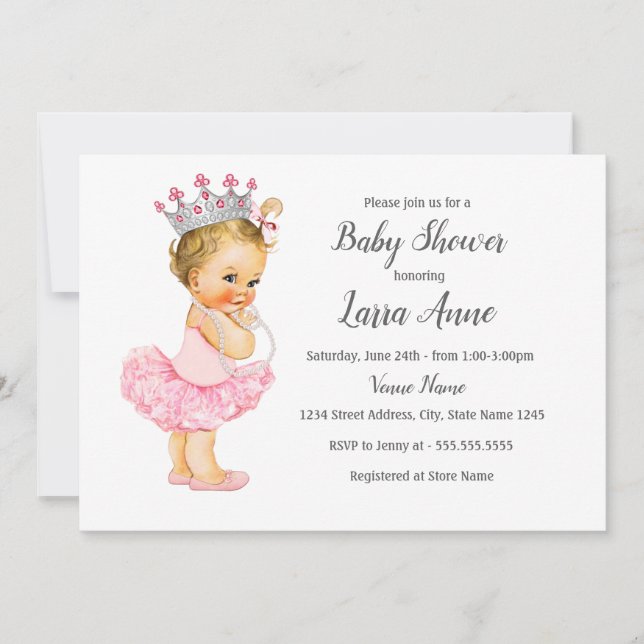 Convite para Chá de Bebê Princesa Rosa (Frente)