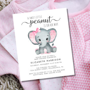 Convite para Chá de Bebê Rosa-Rosa-Elefante de O
