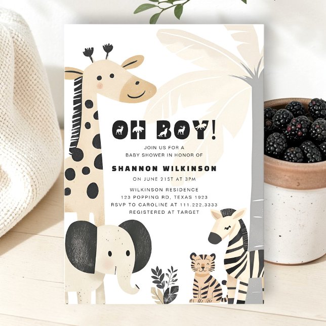 Convite para Chá de Bebê Safari Oh Boy (Criador carregado)