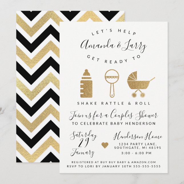 Convite para Chá de Bebê Shake Rattle and Roll (Frente/Verso)