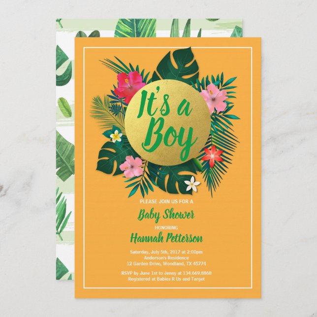 Convite para chá de bebê tropical no verão luau (Frente/Verso)