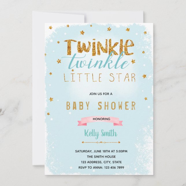 Convite para chá de bebê Twinkle Twinkle (Frente)
