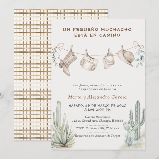 Convite Para Chá de Bebê Vaquero Menino Personalizadas (Frente/Verso)