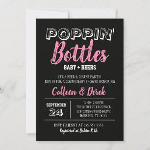 Convite para Chá de Beer Preto e rosa