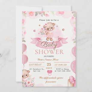 Convite para Chá de Beige Floral Castanha