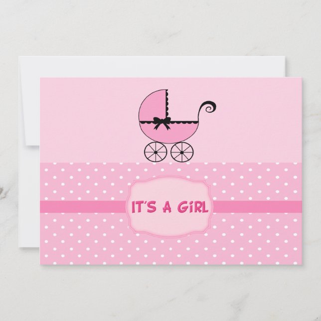 Convite para Chá de carrinho de bebê rosa (Frente)