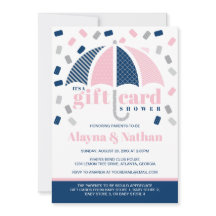 Convite para Chá de Cartão Presente em Azul e Rosa