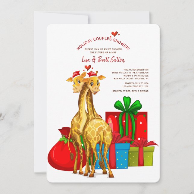 Convite para Chá de Casal do Girafas de Natal (Frente)