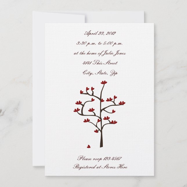 Convite para Chá de casamento de Árvore Coração (Frente)