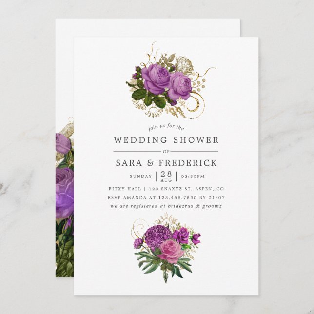 Convite para Chá de casamento de Quic Roxo e Doura (Frente/Verso)