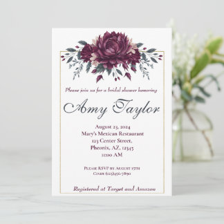 Convite para Chá de casamento Floral Burgundy