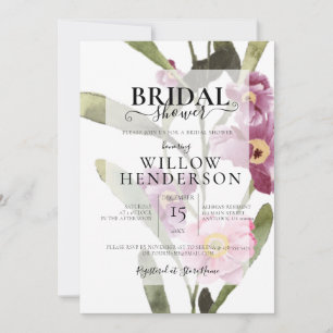 Convite para Chá de casamento Floral Moderno Mauve