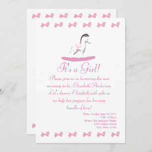 Convite para Chá de Cavalo Rosa e Branco