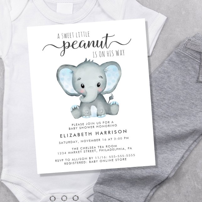 Convite para Chá de Elefante Azul Bebê Menino (Have the best of both worlds -an adorable baby shower invitation at an affordable price!)
