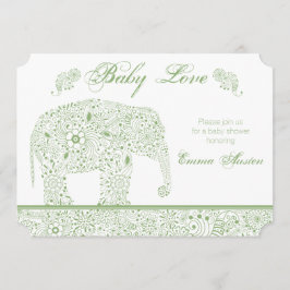 Convite para Chá de Elefante para Bebês Verde