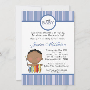 Convite para Chá de fraldas 5 x 7 Blue African Ba