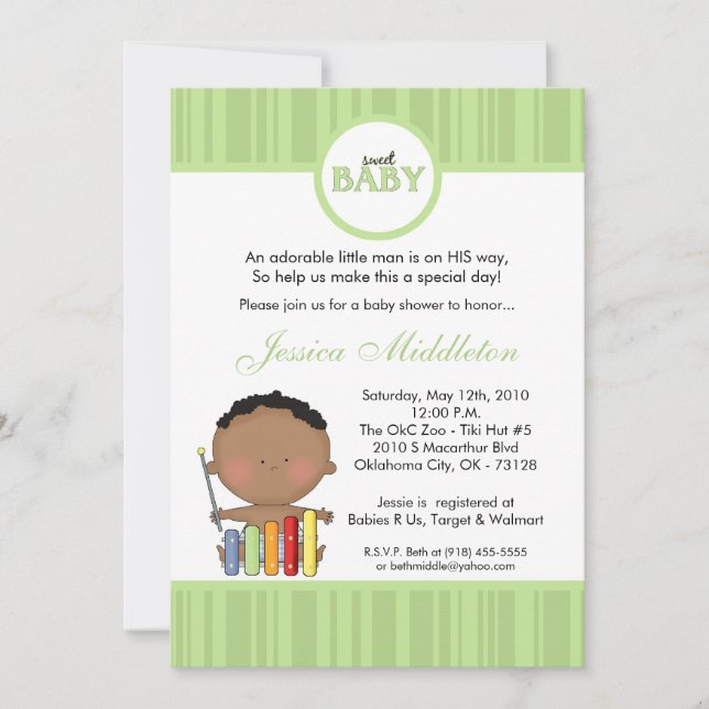 Convite para Chá de fraldas 5 x 7 Green African Ba (Frente)