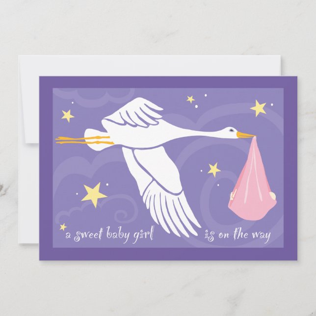 Convite para Chá de fraldas 5x7 - Menina Roxo (Frente)