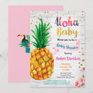 Convite para chá de fraldas Aloha - tropical de V