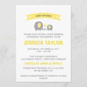 Convite para Chá de fraldas amarelo de elefante ne