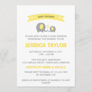 Convite para Chá de fraldas amarelo de elefante ne