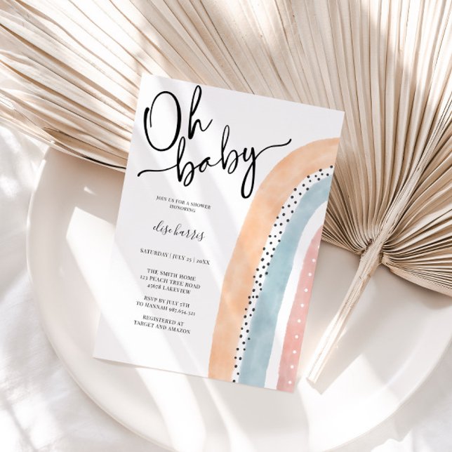 Convite para Chá de fraldas Arco-Íris de Aquarela (Criador carregado)