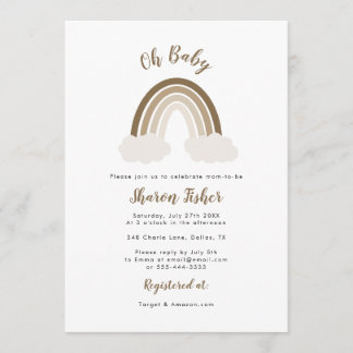 Convite para Chá de fraldas Arco-Íris Neutro de Gê