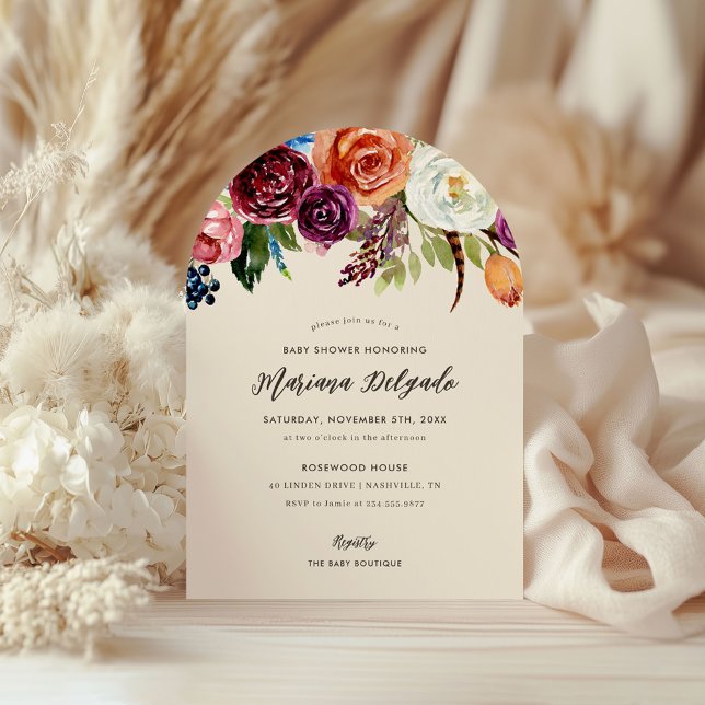 Convite para Chá de fraldas Autumn Boho Blooms (Criador carregado)