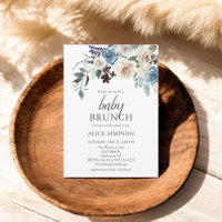 Convite para Chá de fraldas Azul Boho Dusty