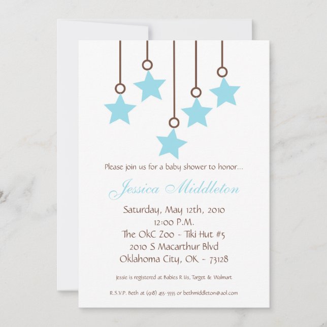 Convite para Chá de fraldas Azul Boyish 5 x 7 (Frente)