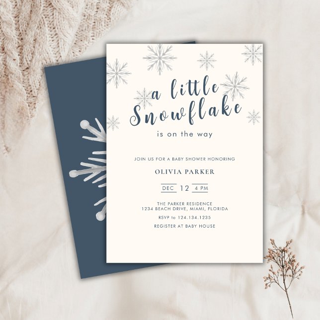 Convite para Chá de fraldas azul de inverno minima (Minimalist Boho Blue Winter Baby Shower Invitation)