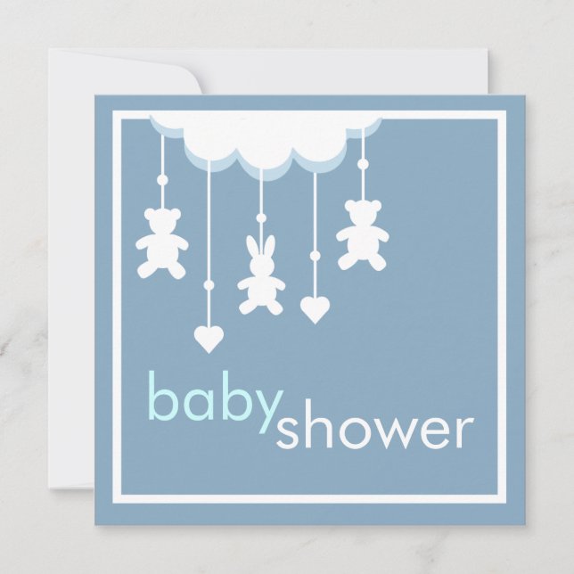 Convite para Chá de fraldas Azul do Baby Boy (Frente)