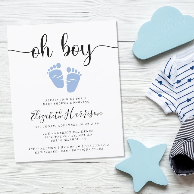 Convite para Chá de fraldas Azul do Oh Boy (Embrace the adventure and celebrate the arrival of your little baby boy!)