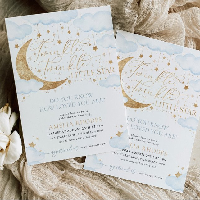 Convite para Chá de fraldas Azul Estrela Pequena B (Criador carregado)