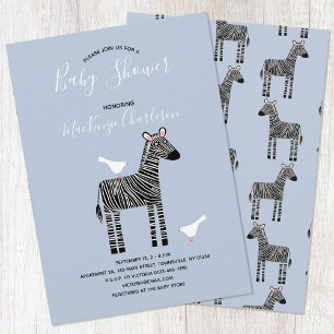 Convite para Chá de fraldas Azul Zebra Cuta