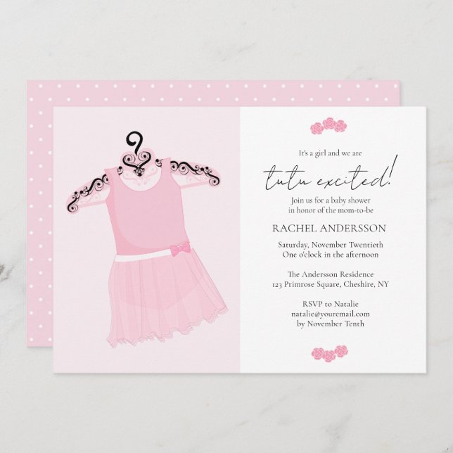 Convite para Chá de fraldas Ballerina Pink Tutu (Frente/Verso)